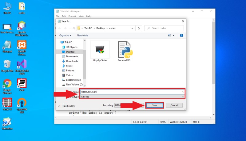 save python file as receivesms py