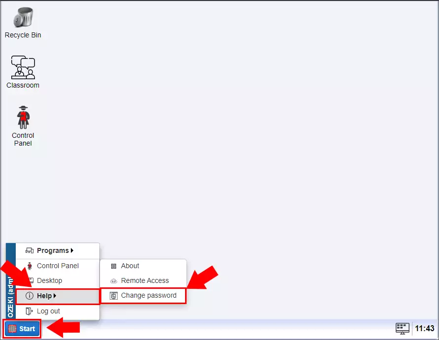 change password in the help section of start menu