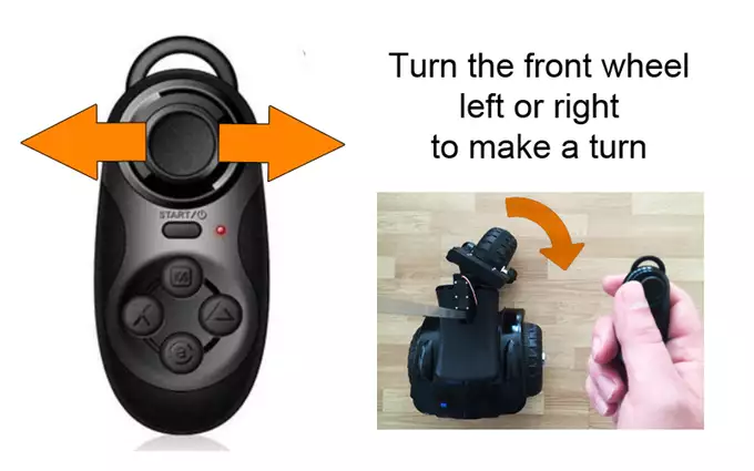 use the joystick to turn the front wheel left or right