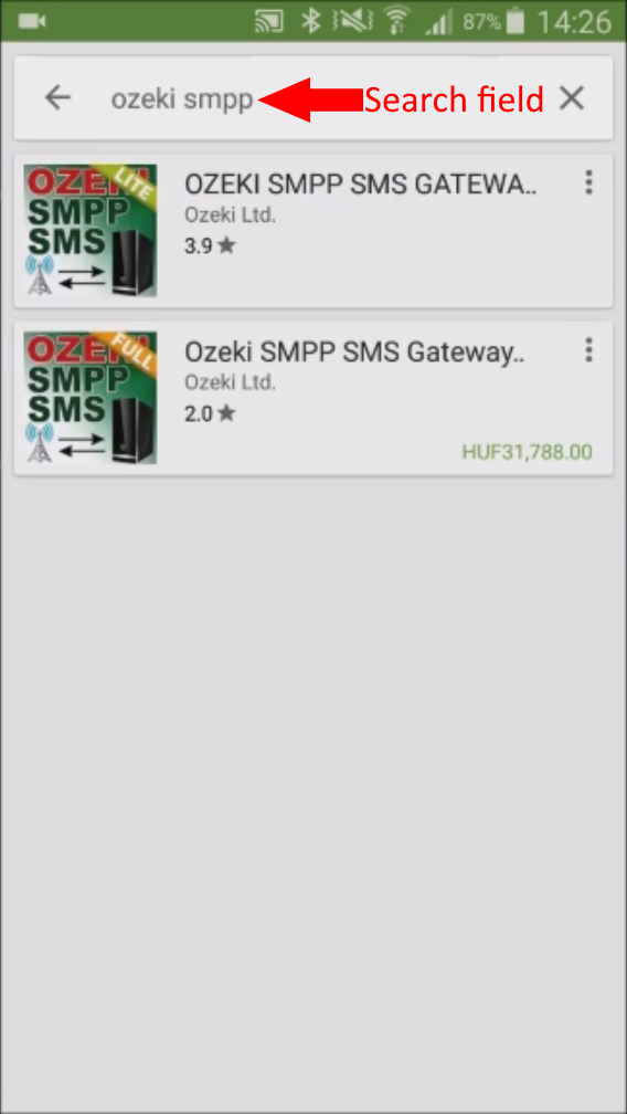 finding ozeki smpp sms gateway in the play store