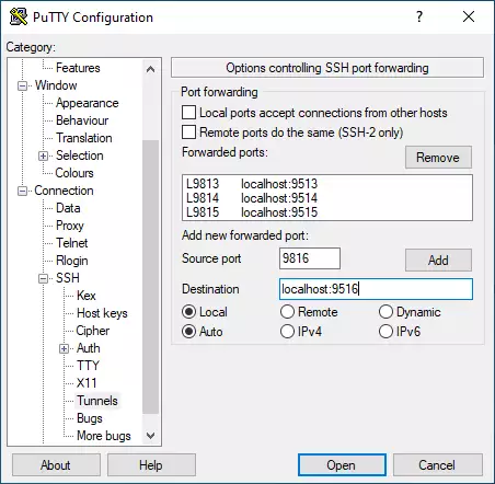 configure the putty port