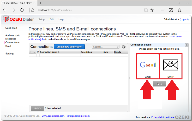 choose gmail or smtp
