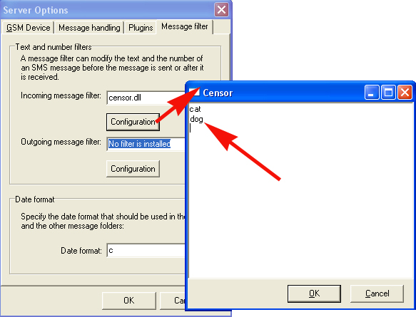 message filter configuration