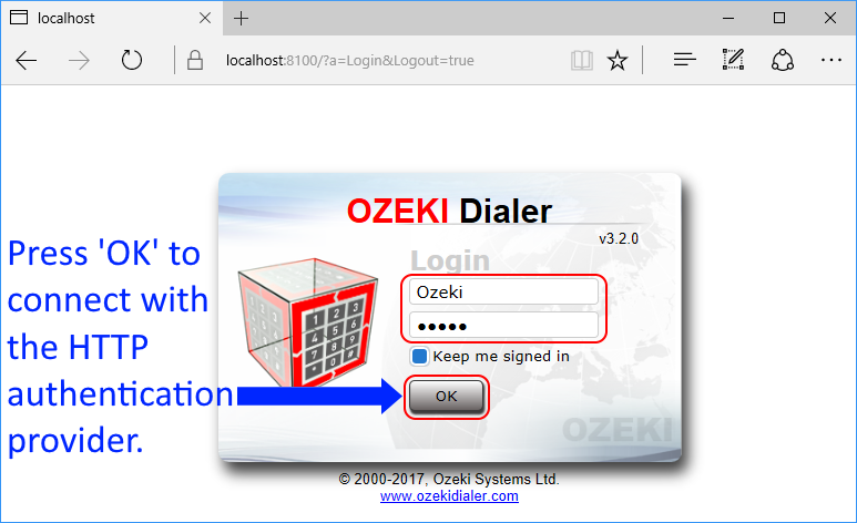 log into ozeki bulk messenger using the http authentication provider