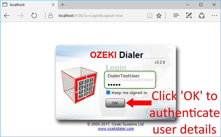 logging into ozeki bulk messenger using user details added to your sql table the password is hashed