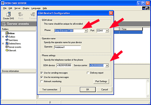 how to configure gsm device in ozeki sms server