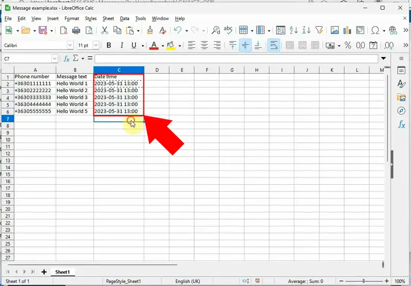 Add send time to excel