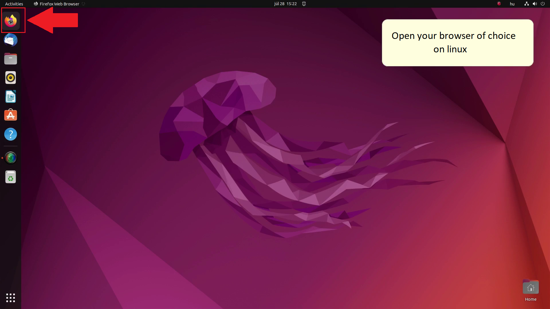 linux homescreen with browser