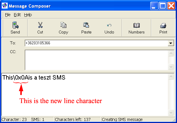 sending new line charachter in sms text message