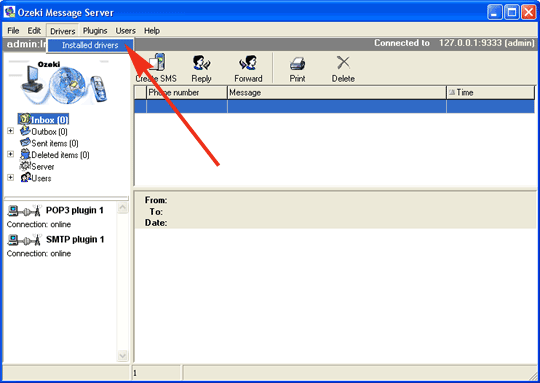 how to select intstalled drivers in ozeki message server