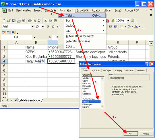 text config in the excel column