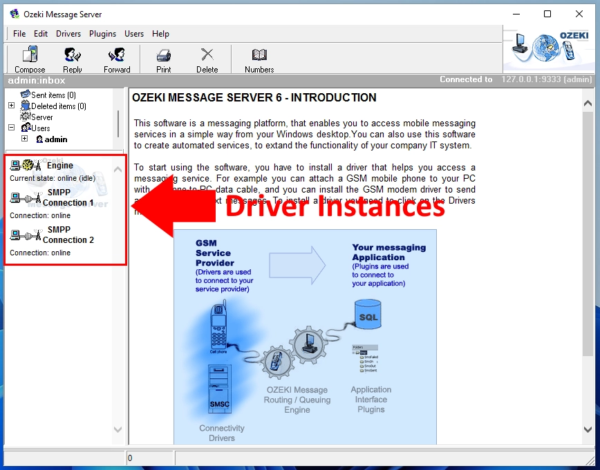 driver instances in ozeki message server