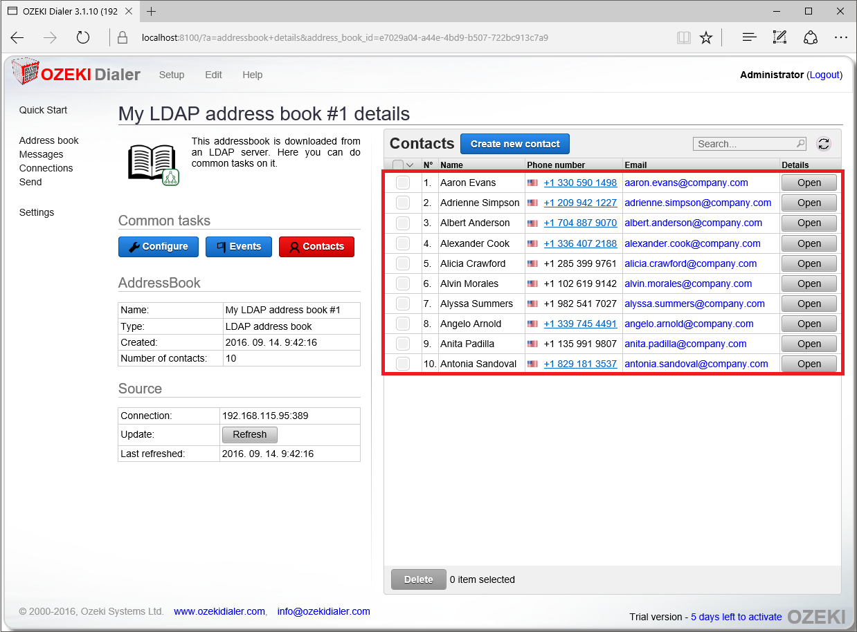 Ozeki Tutorial for creating LDAP address book