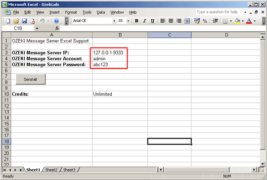 excel sms configuring