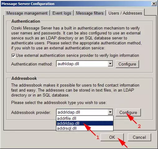how to set a new addressbook provider in ozeki message server