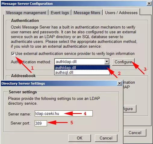 ozeki message server configuration window