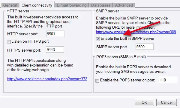 command line sms client enable built in SMPP server