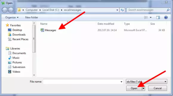 browsing your file system for the xls or xlsx file