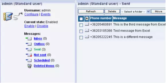 sent message folder of the ozeki sms gateway user