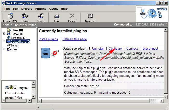 configuration of the database plugin