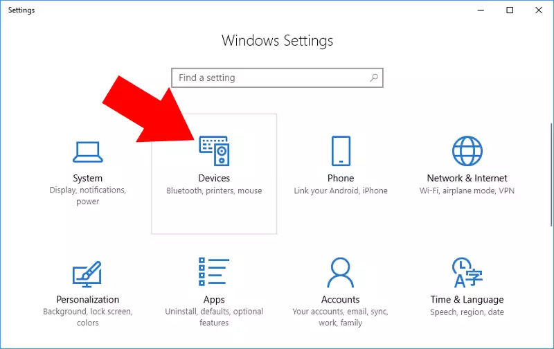 click devices in windows settings