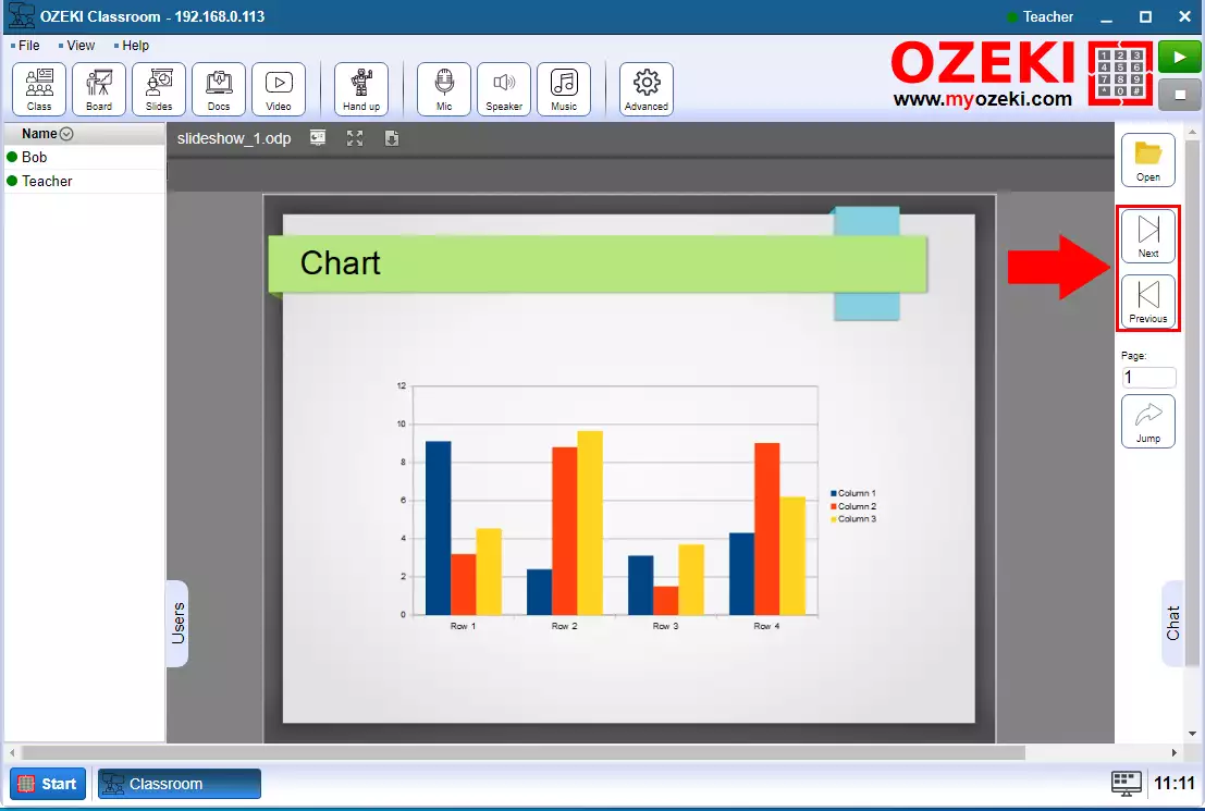 opened slide in ozeki virtual classroom