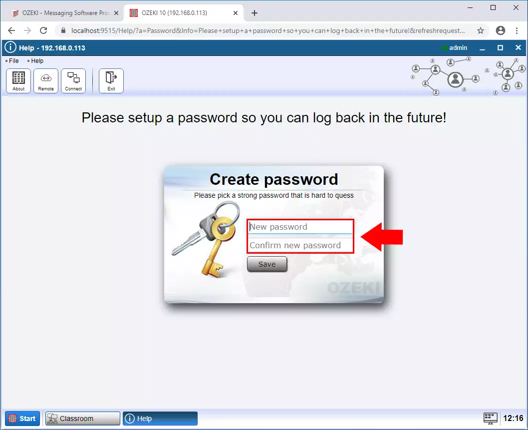 define new admin password