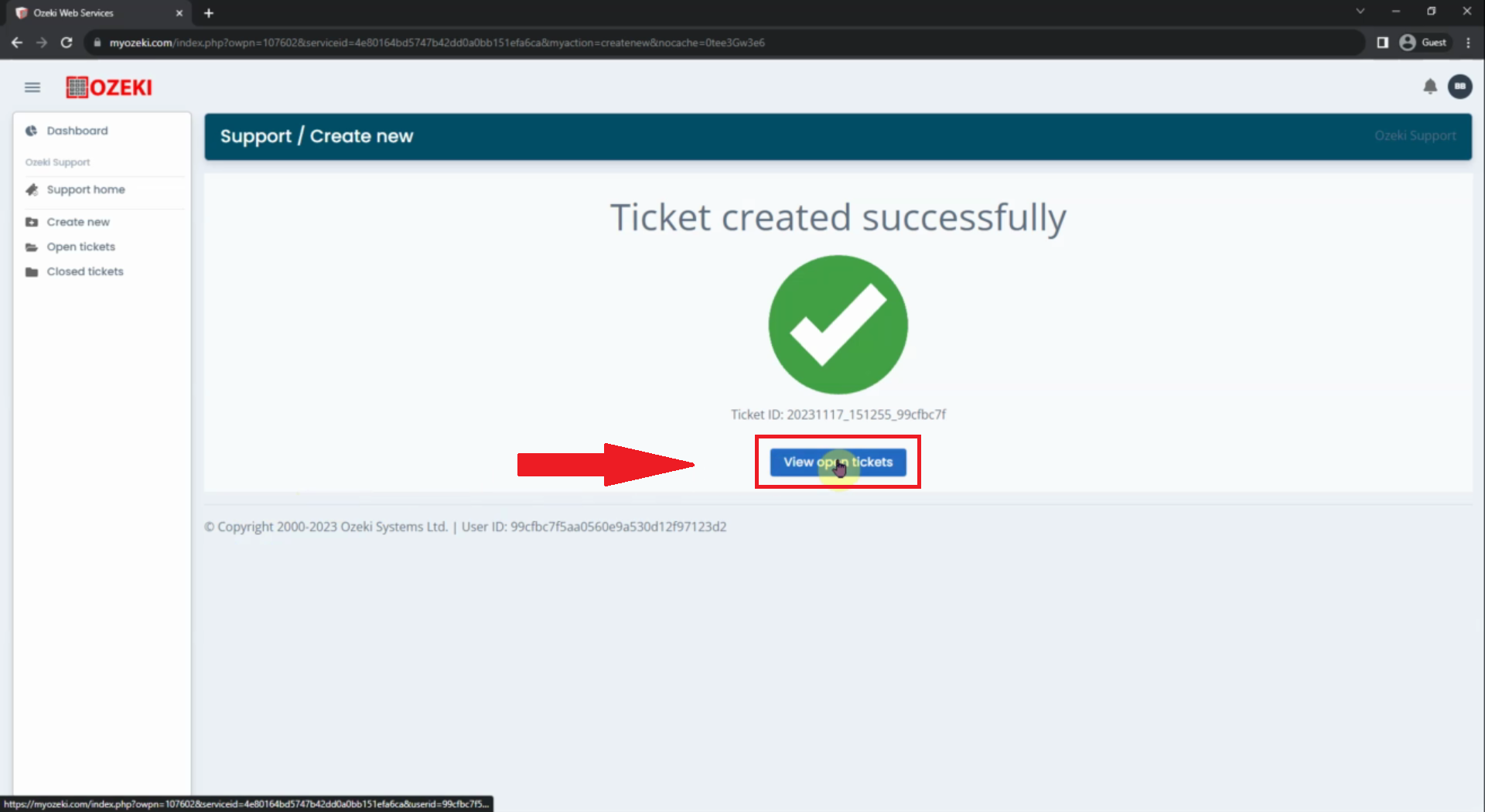 click view open tickets button
