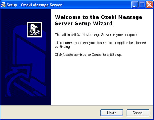 start the installation of ozeki message server