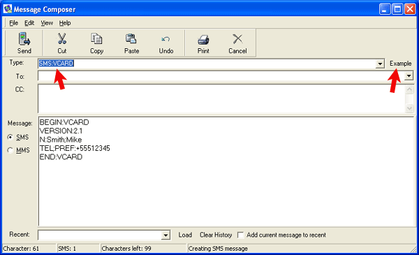 example of a VCARD SMS in