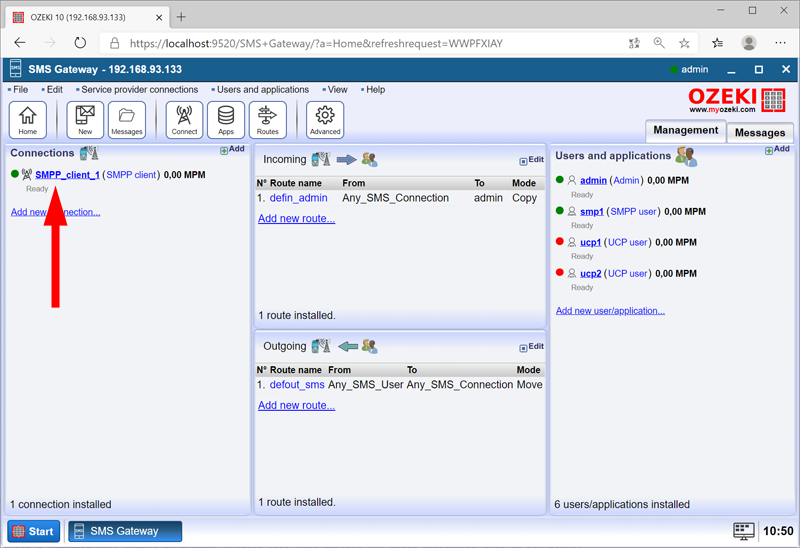 open the smpp details page