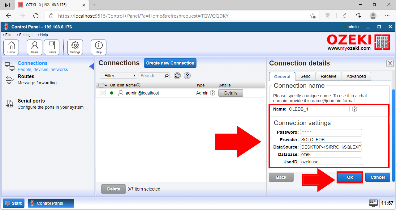 oledb connection settings