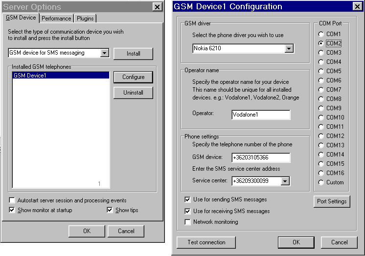 ozeki sms telephone configuration