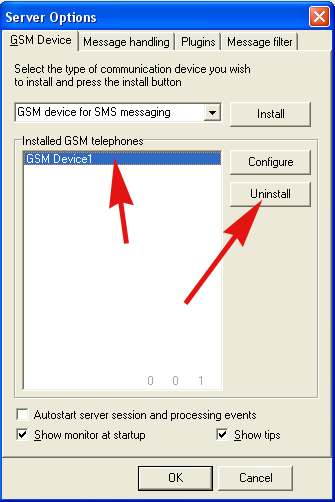 how to uninstall gsm devices in ozeki sms server