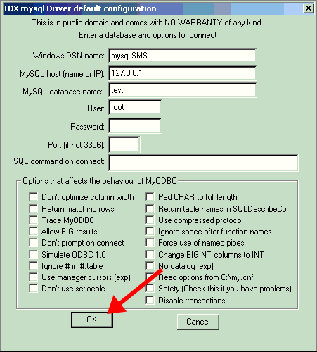 how to set the configuration for the mysql driver