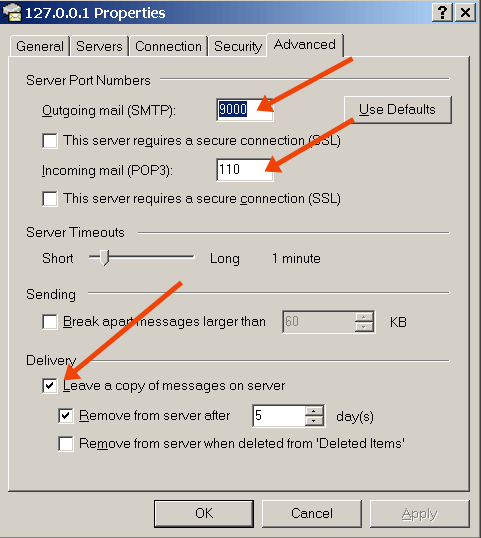 port set up in ms outlook